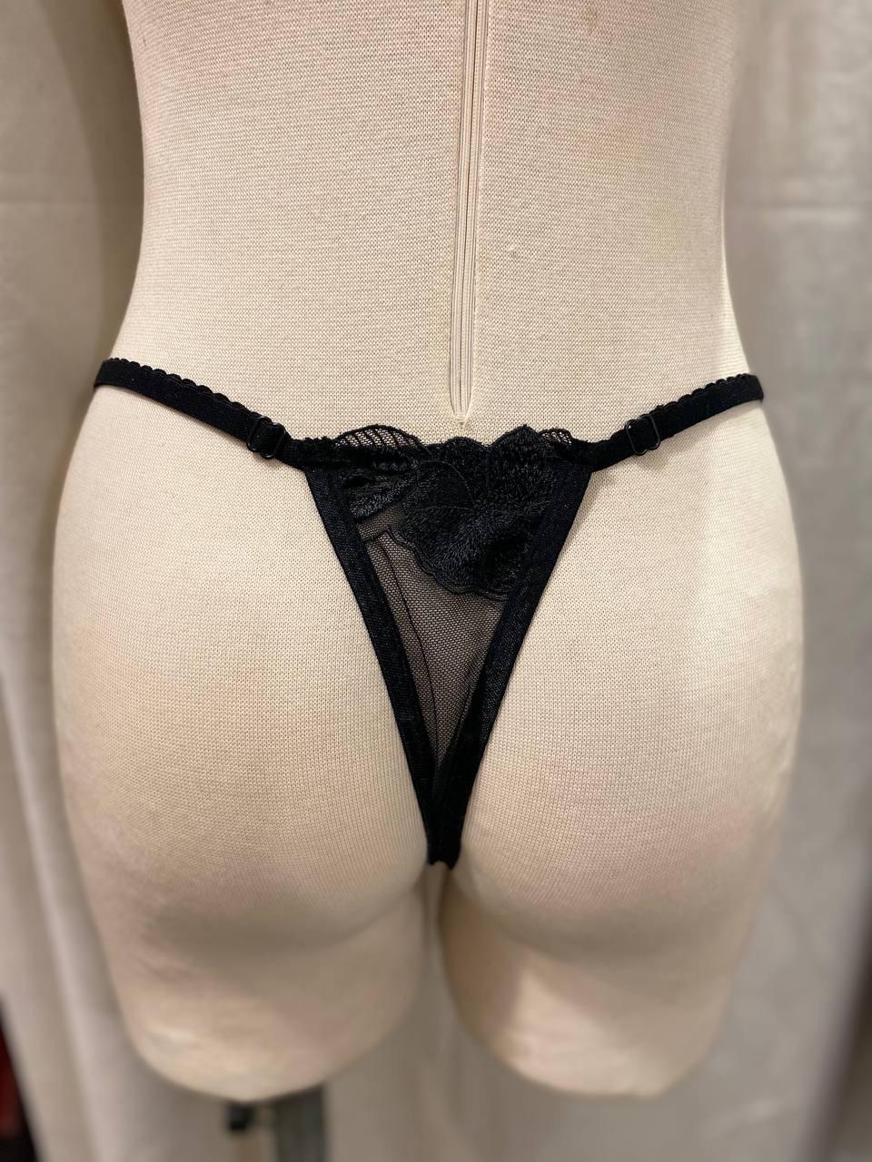 Handmade in İstanbul Black Floral Mesh Thong