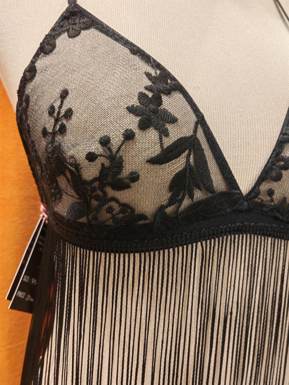 Handmade Black Lace Fringe Lingerie Set – Embroidered Floral 1920’s dress
