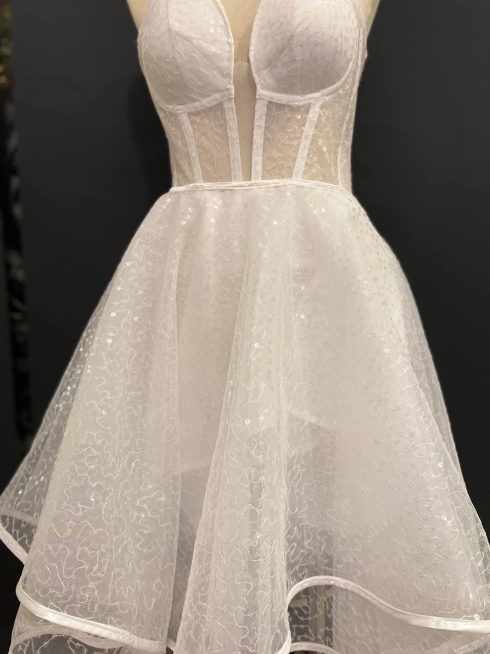 Handmade in İstanbul Convertible Sequin Tulle Wedding Dress, Corset Mini Bridal Outfit