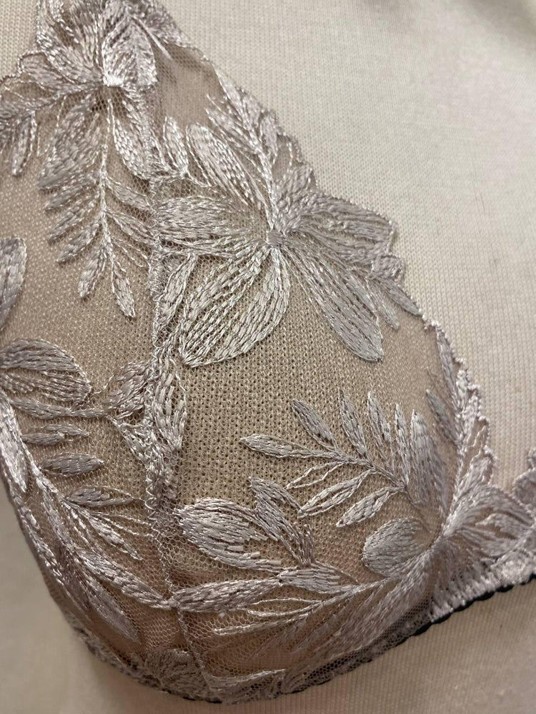 Handmade in İstanbul Ivory Floral Lace Lingerie Set, Handmade Sheer Bra and Thong