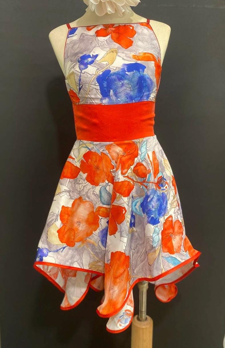 Handmade Floral Cupro Halter Dress