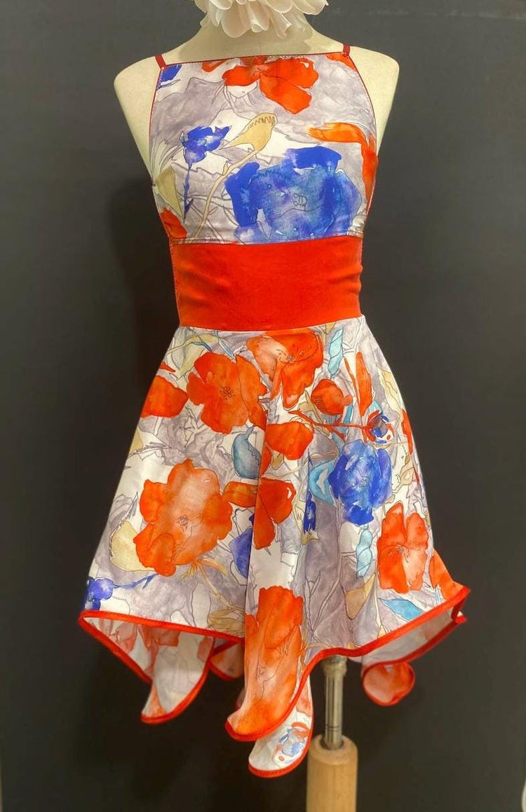 Handmade Floral Cupro Halter Dress