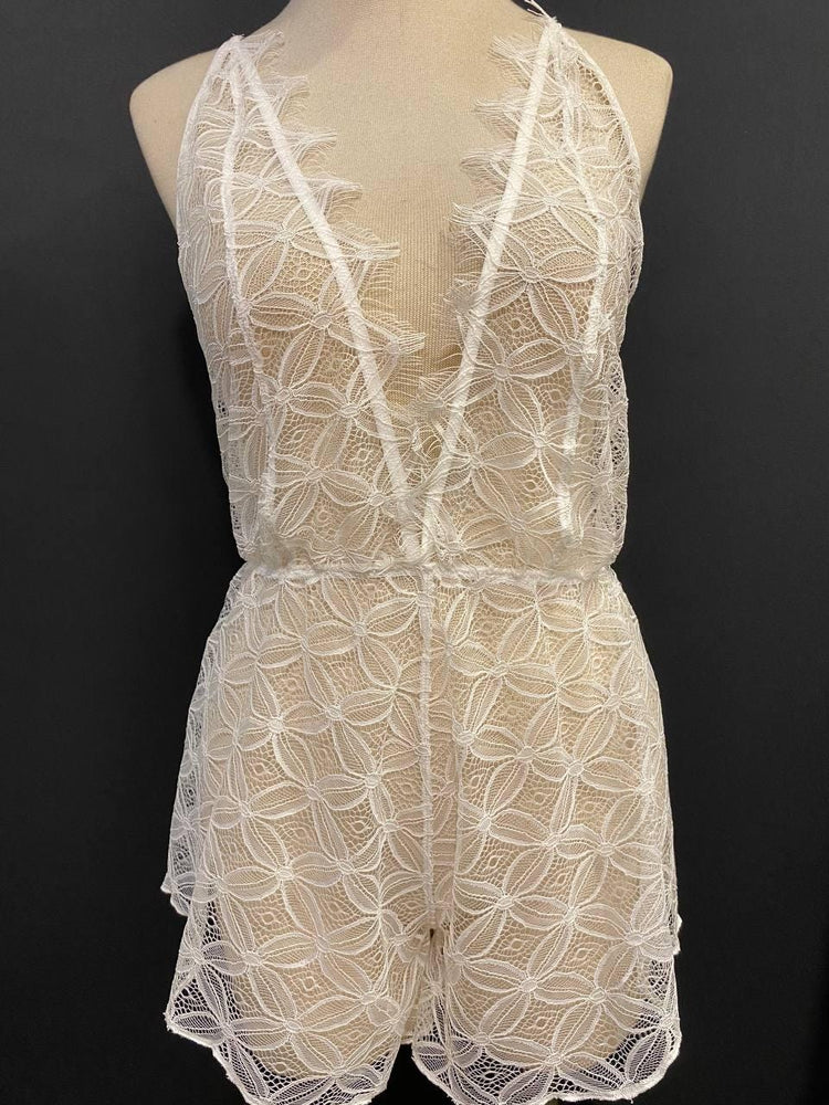 Ivory Eyelash French Lace Romper | Bridal Teddy