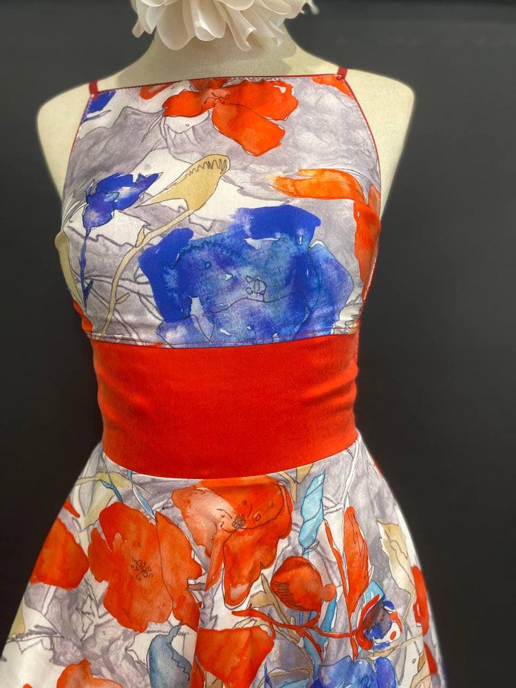 Handmade Floral Cupro Halter Dress