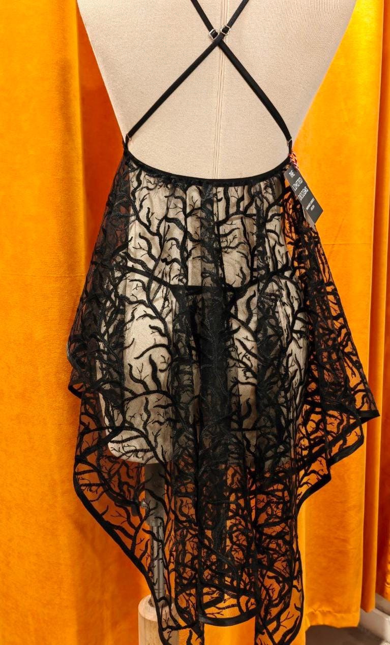 Dark Forest Sheer Babydoll – Black Embroidered Lingerie with Flowing Mesh and Adjustable Straps