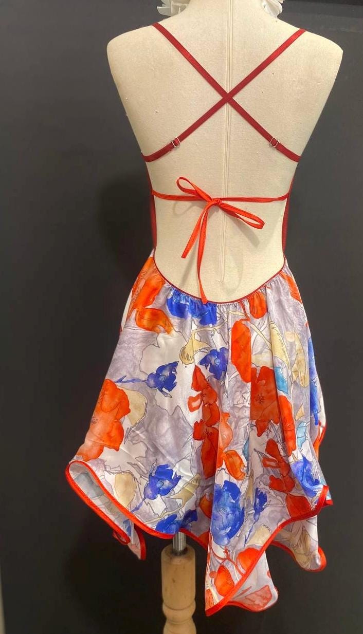 Handmade Floral Cupro Halter Dress