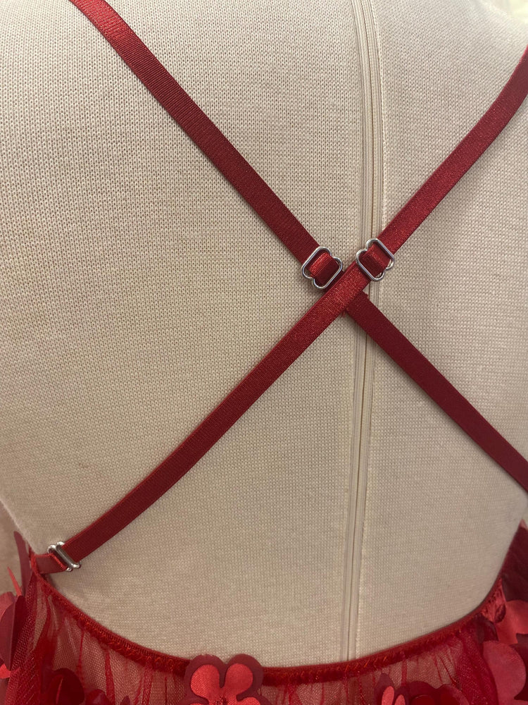 Handmade in İstanbul Red Sheer Babydoll Lingerie – Floral Applique Mesh Nightdress