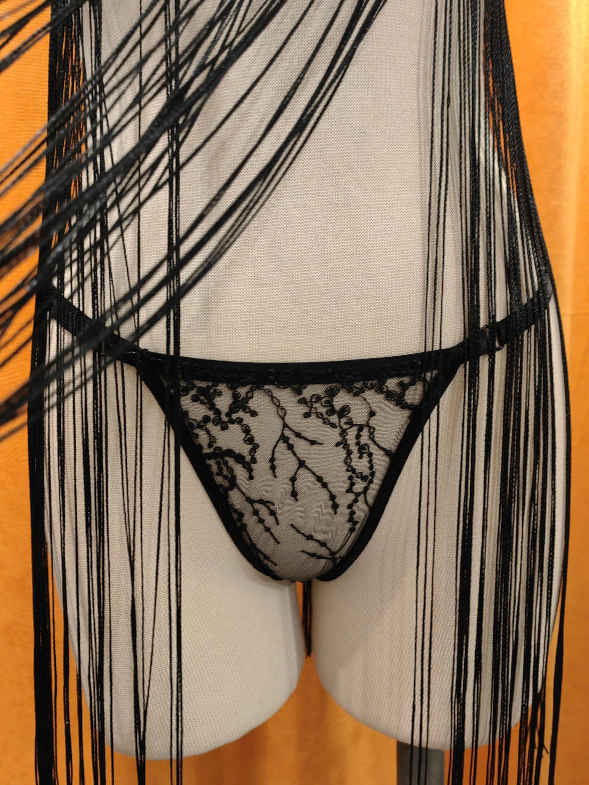 Handmade in İstanbul Black Fringe Lace Lingerie Set – Handmade Sheer Babydoll with Embroidered Details