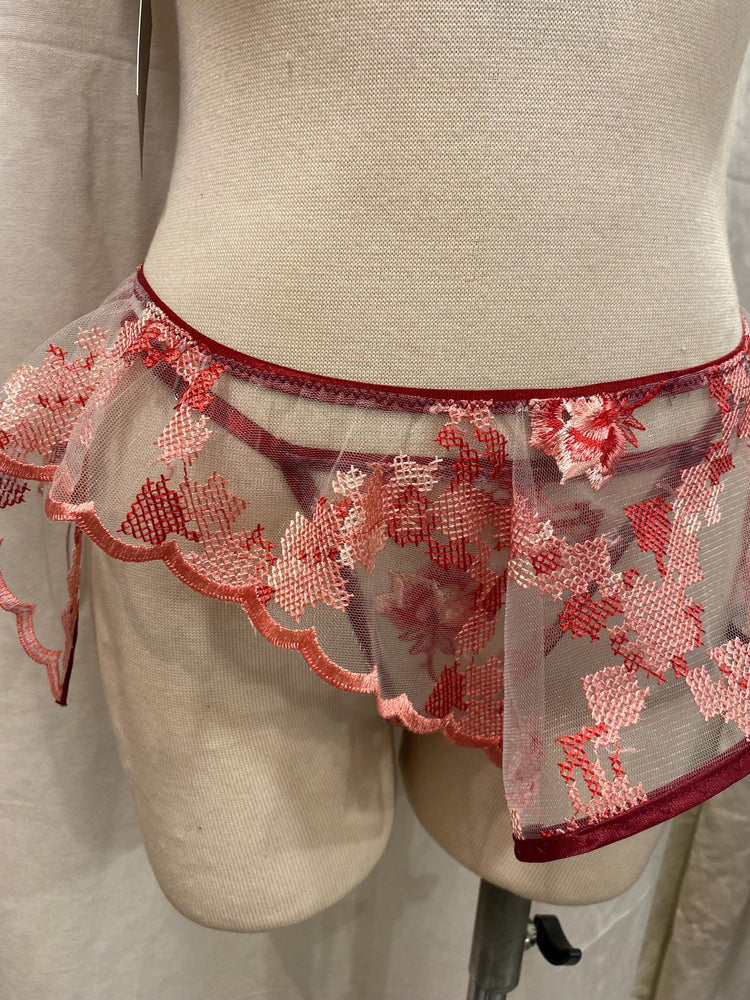 Red Sheer Lingerie Set, Embroidered Mesh Bralette, Bridal Lingerie Set