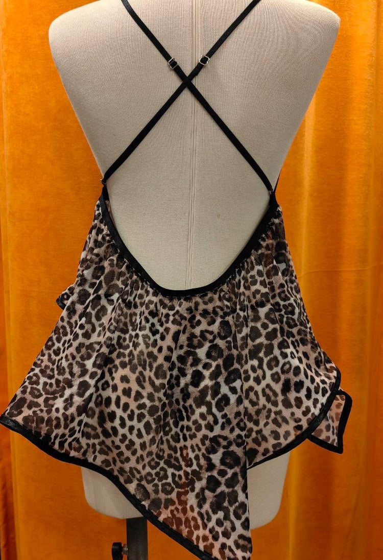 Black Handmade Leopard Babydoll Lingerie Set