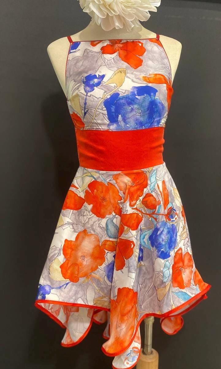Handmade Floral Cupro Halter Dress