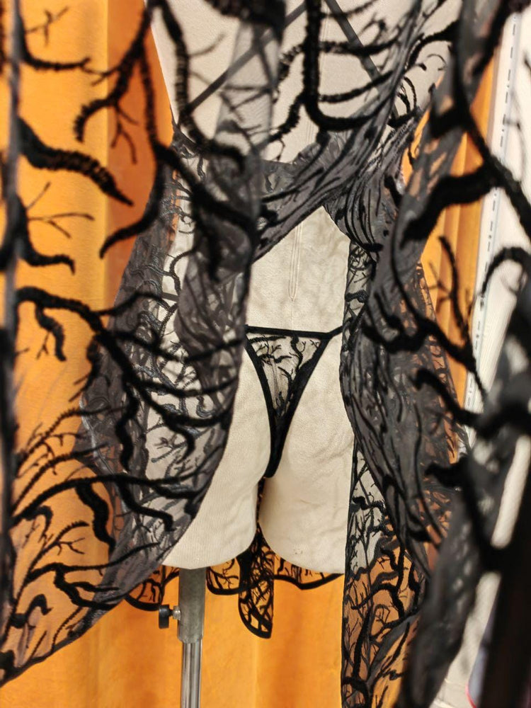 Dark Forest Sheer Babydoll – Black Embroidered Lingerie with Flowing Mesh and Adjustable Straps