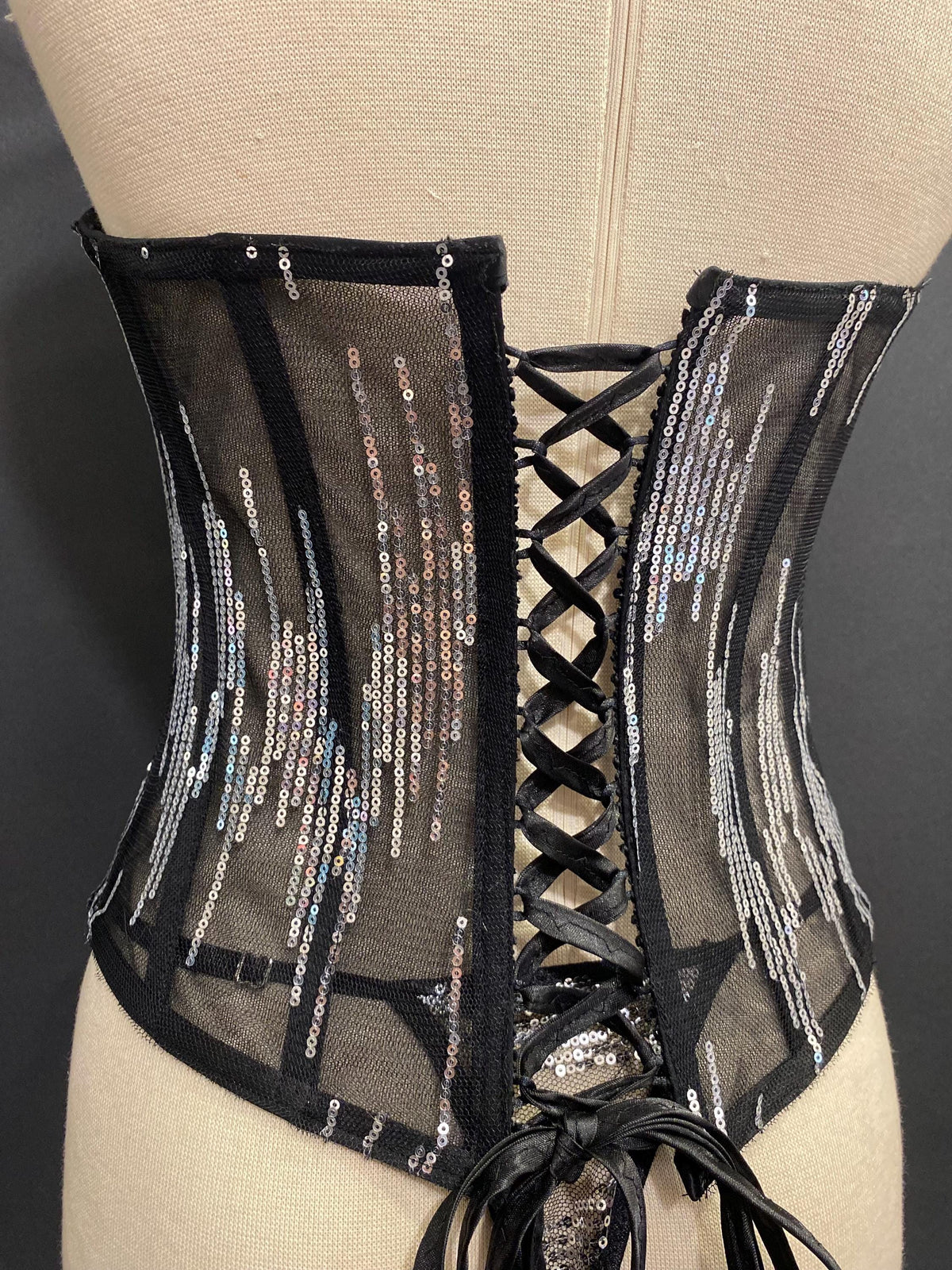 Black Sequin Sheer Corset Top, Strapless Sweetheart Bustier, Festival Lingerie
