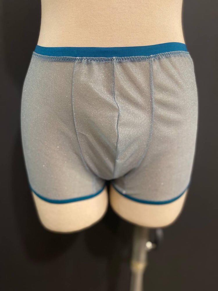 Silver Glitter Men’s Boxer Brief | Luxury Sheer Mesh Underwear | Handmade Designer Lingerie | Transparent Lurex Boxer