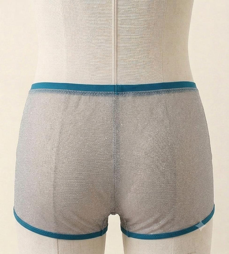 Silver Glitter Men’s Boxer Brief | Luxury Sheer Mesh Underwear | Handmade Designer Lingerie | Transparent Lurex Boxer