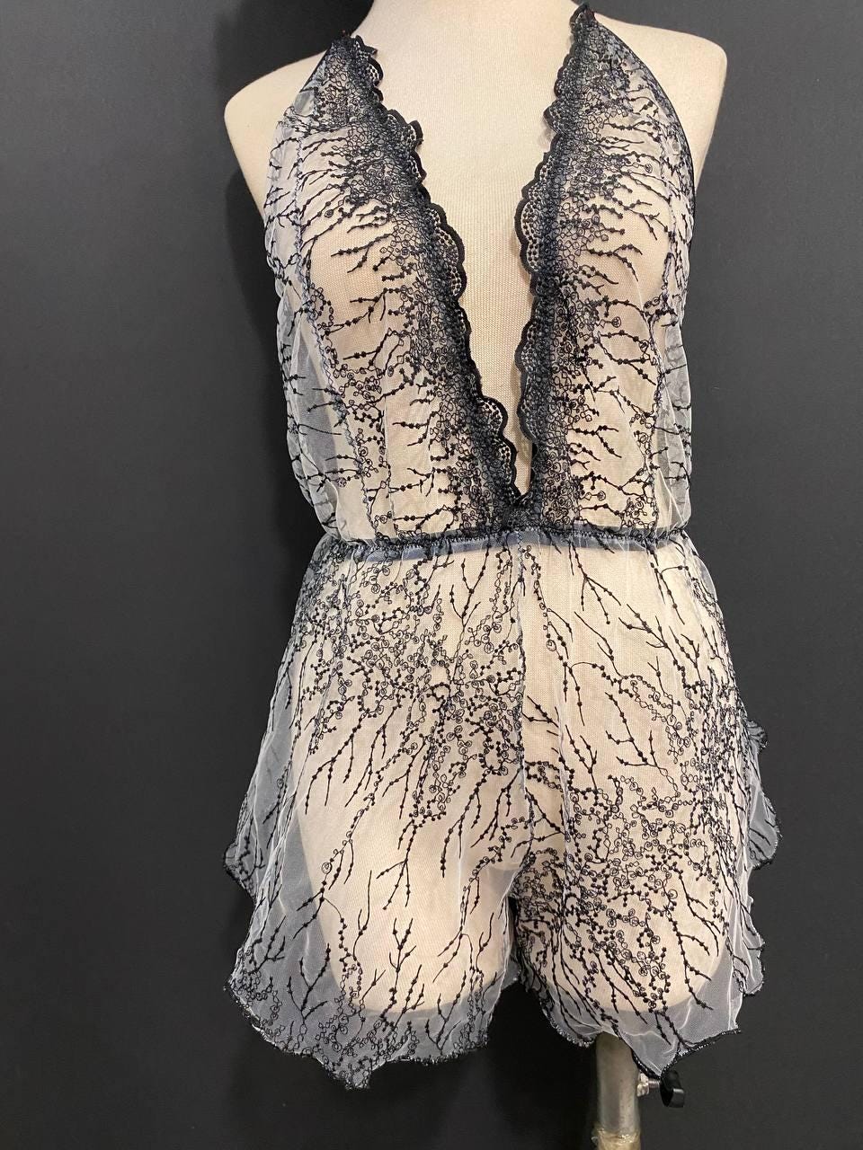 Luxury Sheer Lace Babydoll Lingerie | Open Back Teddy | Bridal Lingerie | Honeymoon Nightwear | Handmade Romantic Bodysuit