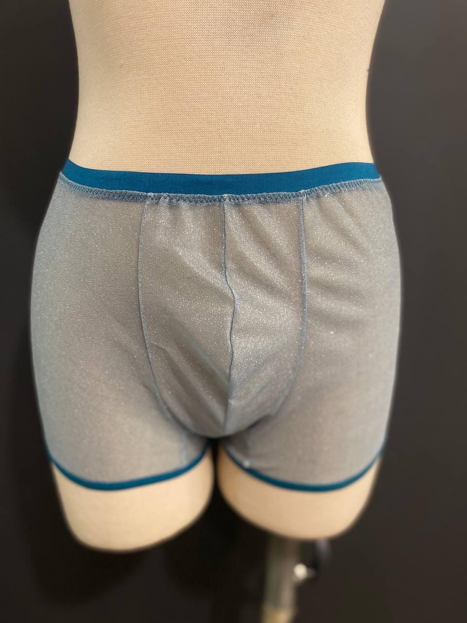 Silver Glitter Men’s Boxer Brief | Luxury Sheer Mesh Underwear | Handmade Designer Lingerie | Transparent Lurex Boxer