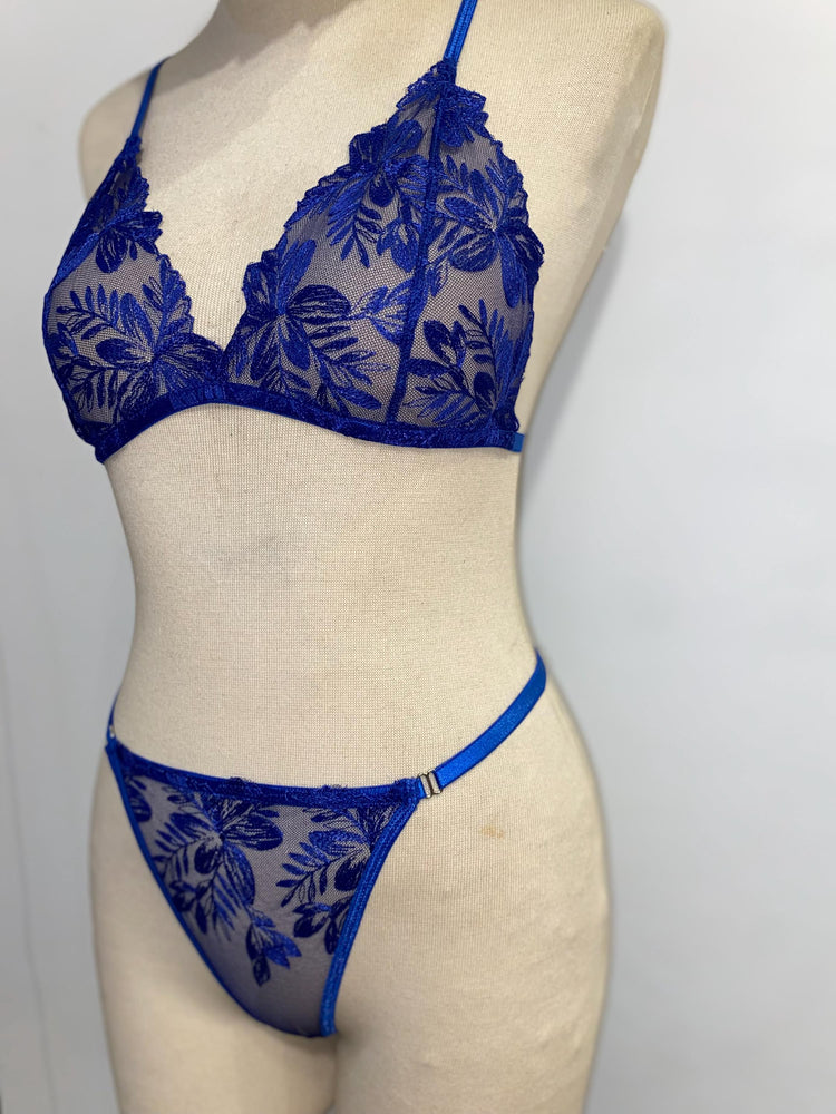 Handmade in Istanbul - Royal Blue Embroidered Lingerie Set –  Handmade Bralette & Thong