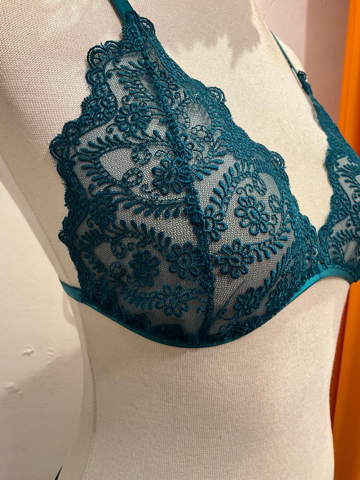 Emerald Green Floral Lace Lingerie Set • Sheer Embroidered Bralette & Thong • Sexy Mesh Underwear • Christmas Gift for Her