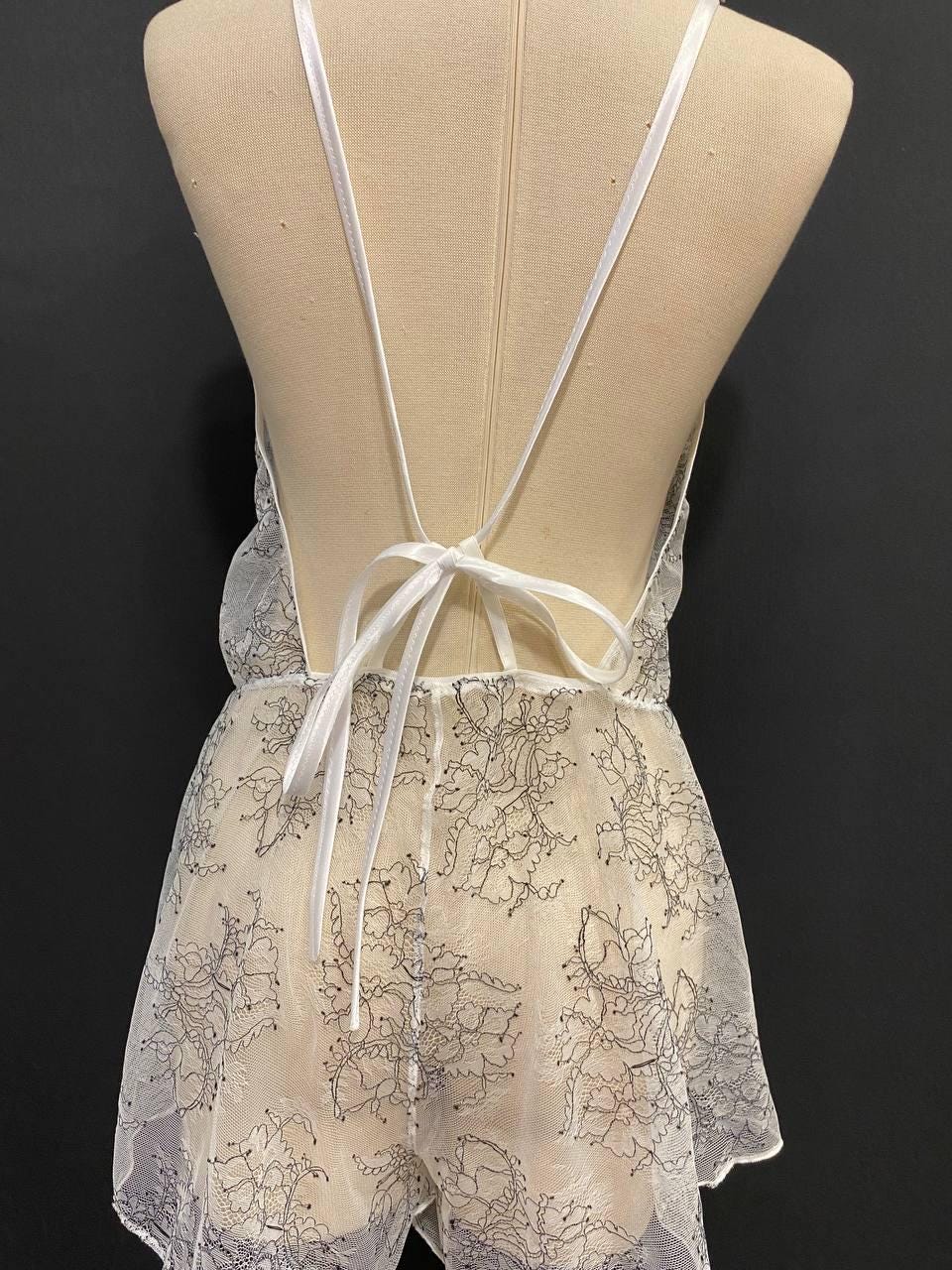 French Eyelash Lace Romper, Bridal Teddy,  Handmade Honeymoon White Lingerie