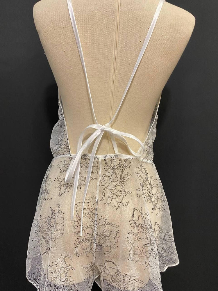 French Eyelash Lace Romper, Bridal Teddy,  Handmade Honeymoon White Lingerie