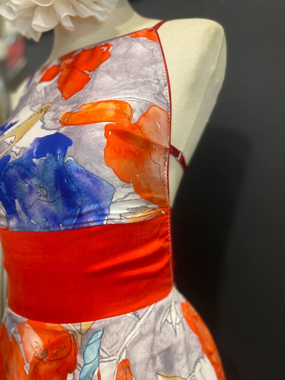 Handmade Floral Cupro Halter Dress