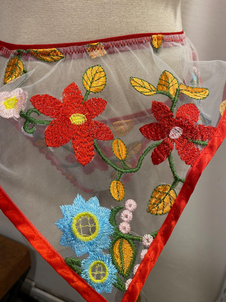 Colorful Floral Embroidered Lingerie Set with Sheer Skirt