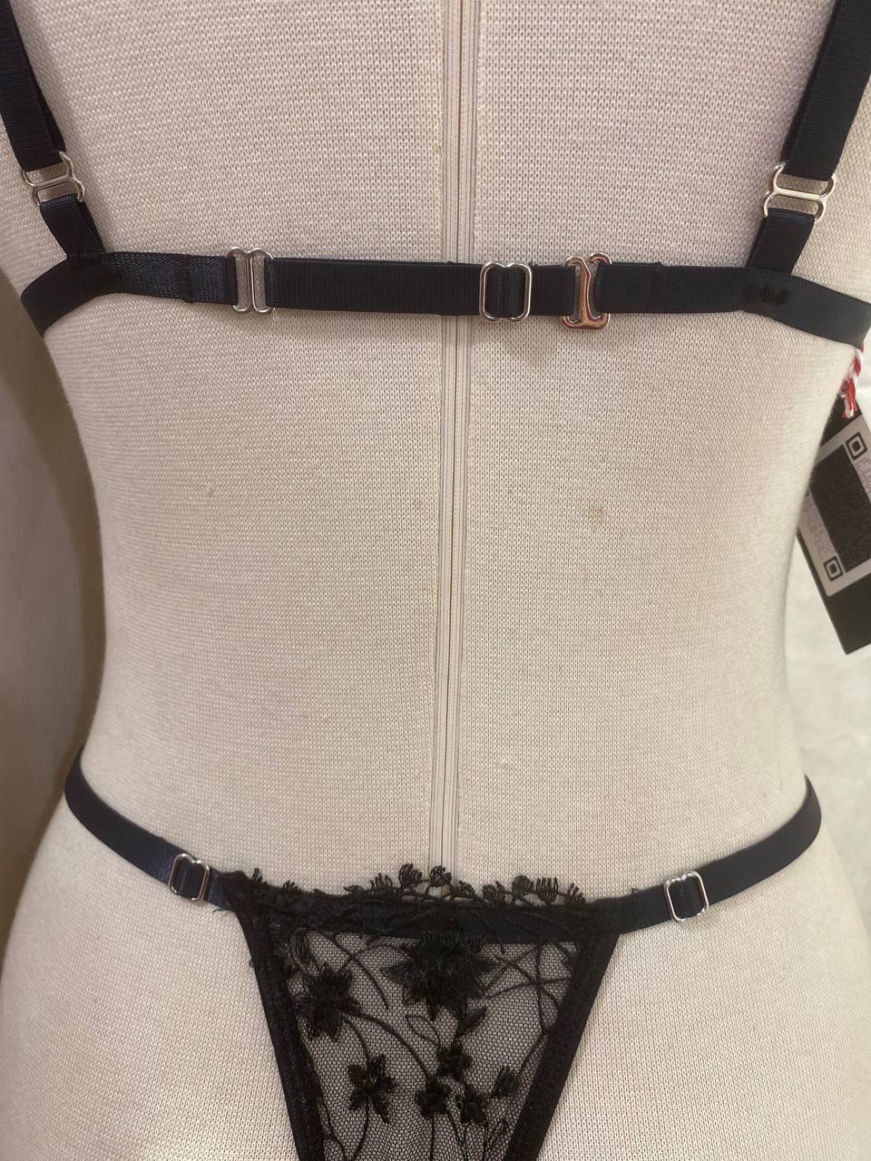 Handmade Black Floral Lace Lingerie Set,Sheer Triangle Bra and Thong