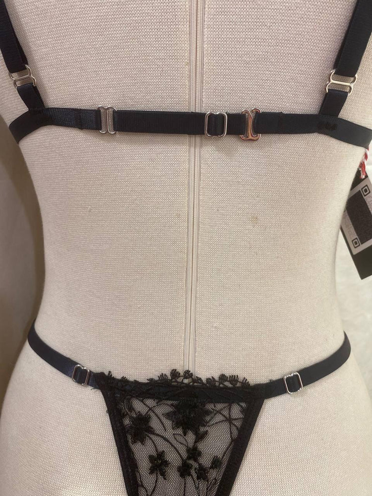 Handmade Black Floral Lace Lingerie Set,Sheer Triangle Bra and Thong