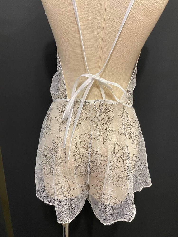 French Eyelash Lace Romper, Bridal Teddy,  Handmade Honeymoon White Lingerie