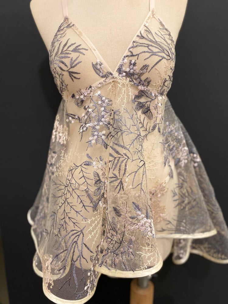 Embroidered Floral Babydoll Lingerie Set