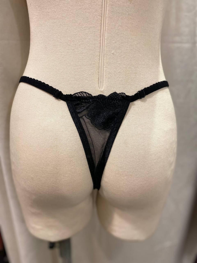 Handmade in İstanbul Black Floral Mesh Thong