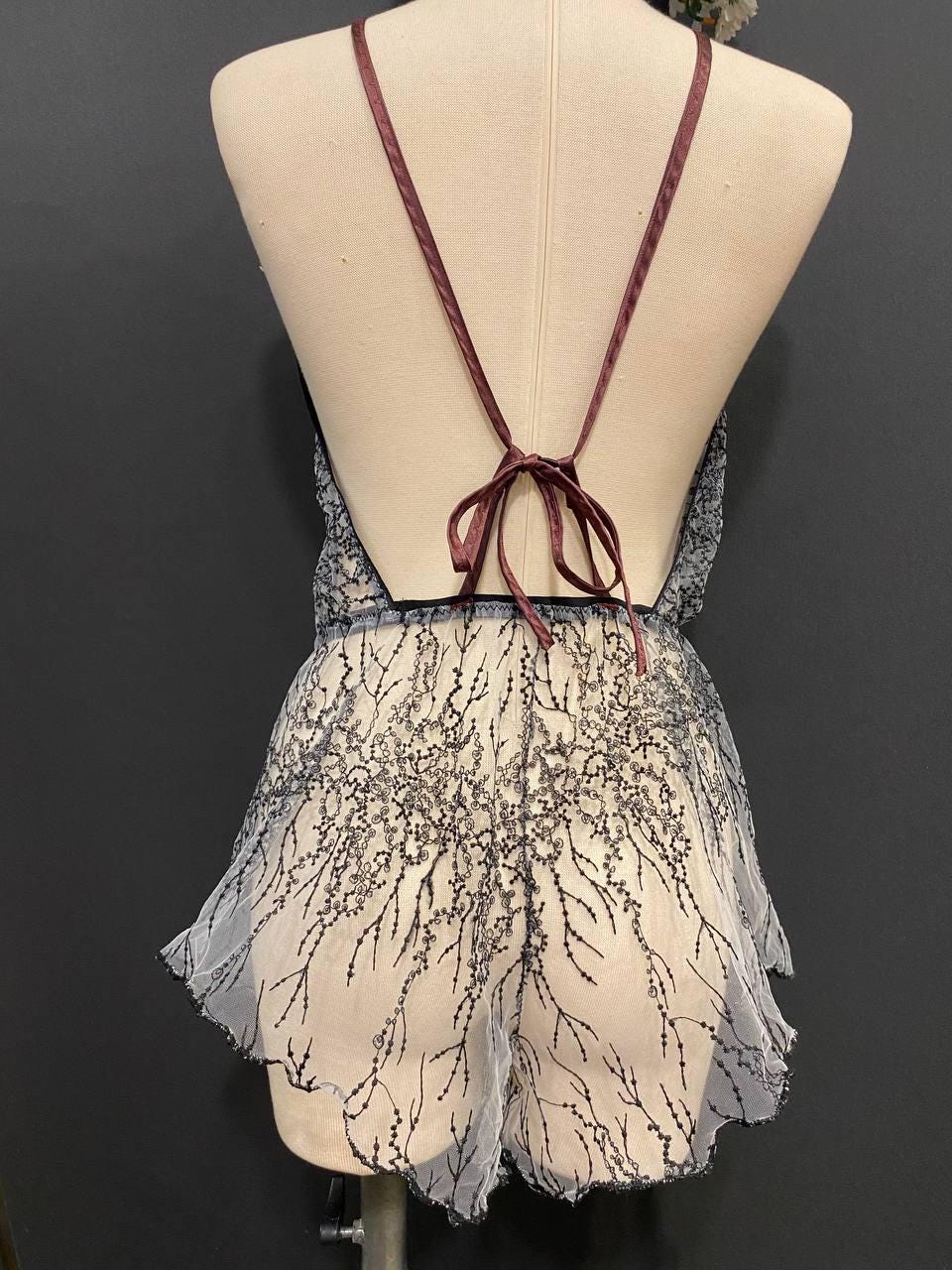 Luxury Sheer Lace Babydoll Lingerie | Open Back Teddy | Bridal Lingerie | Honeymoon Nightwear | Handmade Romantic Bodysuit