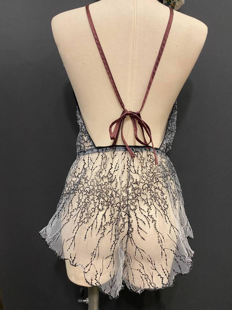 Luxury Sheer Lace Babydoll Lingerie | Open Back Teddy | Bridal Lingerie | Honeymoon Nightwear | Handmade Romantic Bodysuit