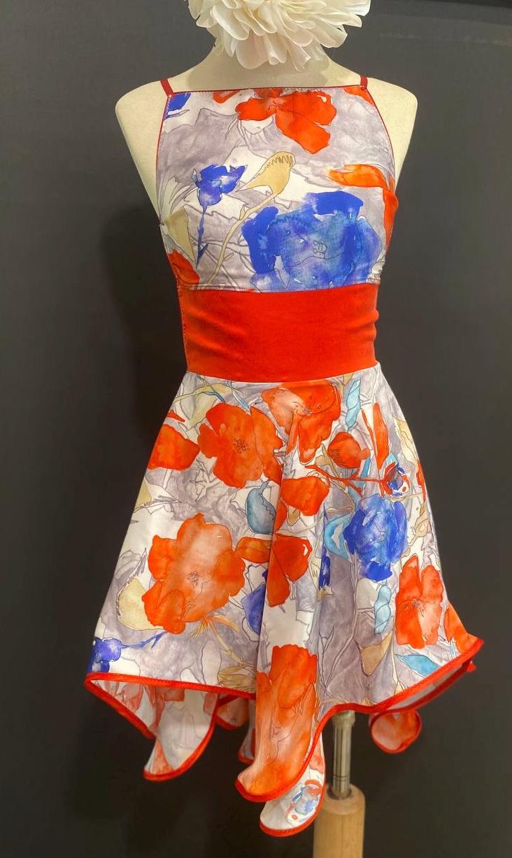 Handmade Floral Cupro Halter Dress