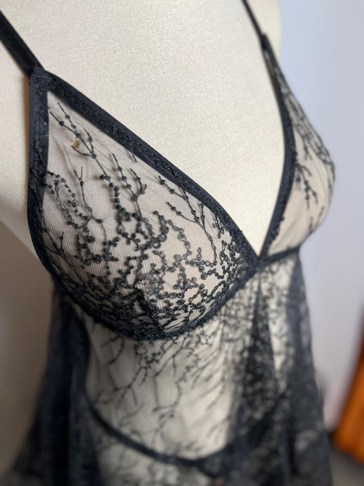 Handmade in İstanbul Midnight Lace Babydoll – Sheer Black Lingerie Set with Thong