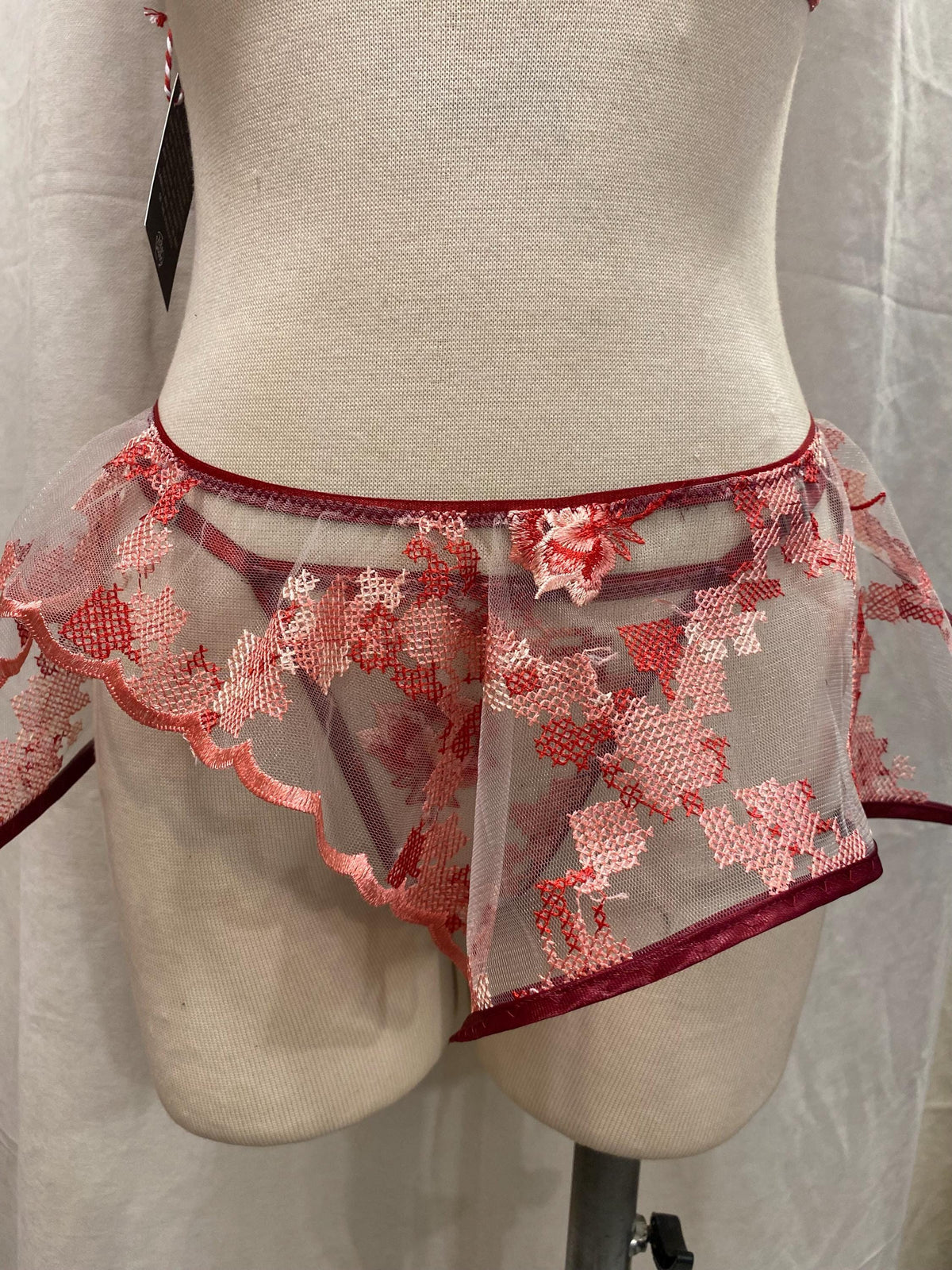 Red Sheer Lingerie Set, Embroidered Mesh Bralette, Bridal Lingerie Set