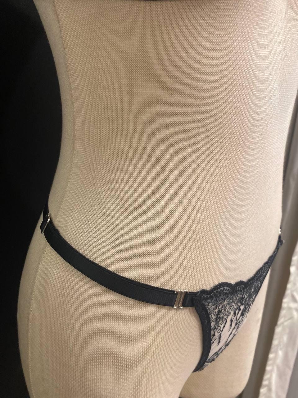 Handmade in Istanbul - Black Botanical Embroidery Lingerie Set, Sheer White Tattoo Lace Bralette Thong (Made to Order)