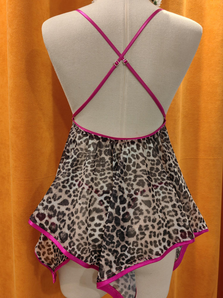Handmade Leopard Print Babydoll Lingerie Set
