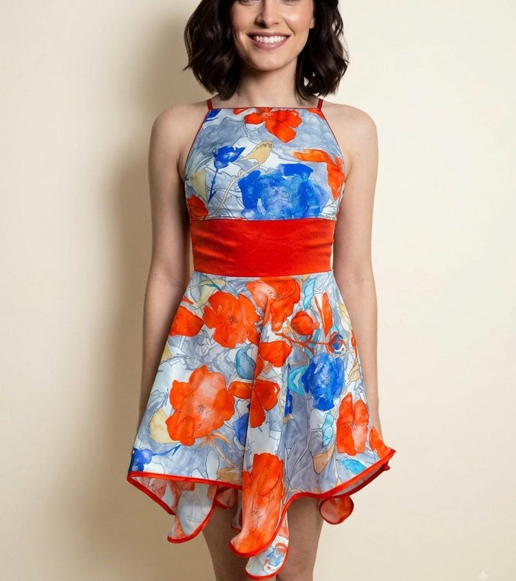 Handmade Floral Cupro Halter Dress