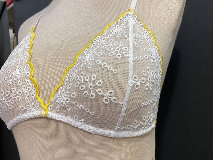 White Floral Lace Bralette, Handmade Soft Triangle Bra
