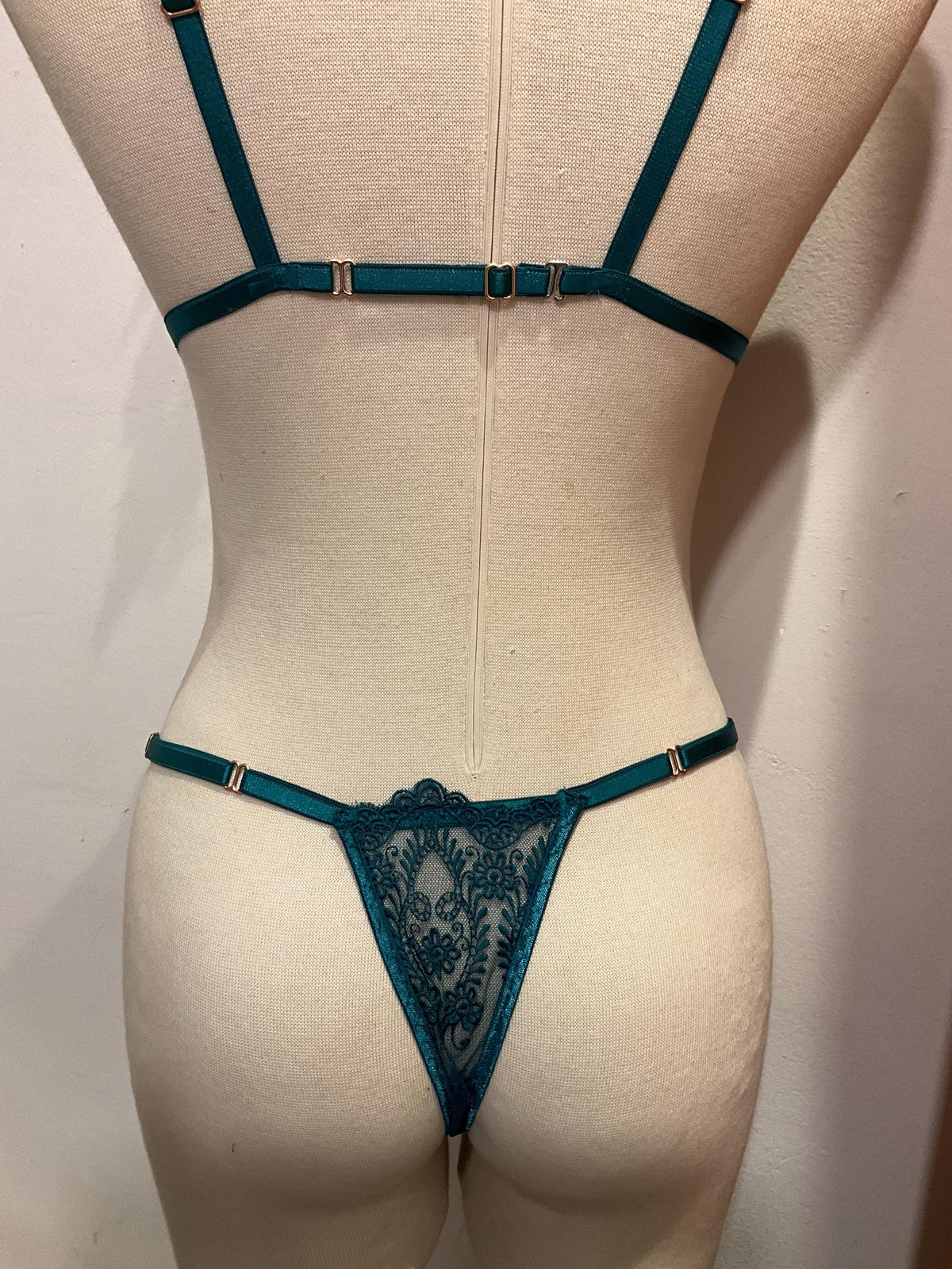 Emerald Green Floral Lace Lingerie Set • Sheer Embroidered Bralette & Thong • Sexy Mesh Underwear • Christmas Gift for Her