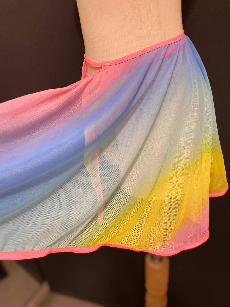 Rainbow Sheer Skirted Thong | Adjustable Gender Inclusive Lingerie | Handmade Pride Lingerie | Festival Mesh Underwear | Beyond Labels
