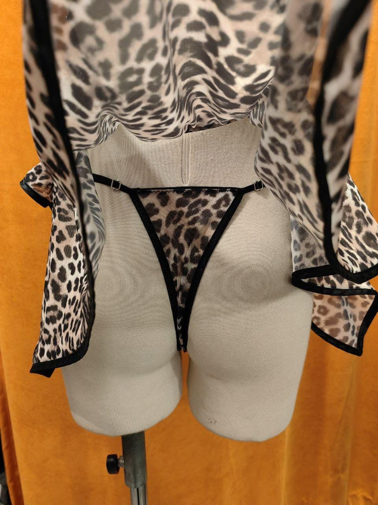 Black Handmade Leopard Babydoll Lingerie Set