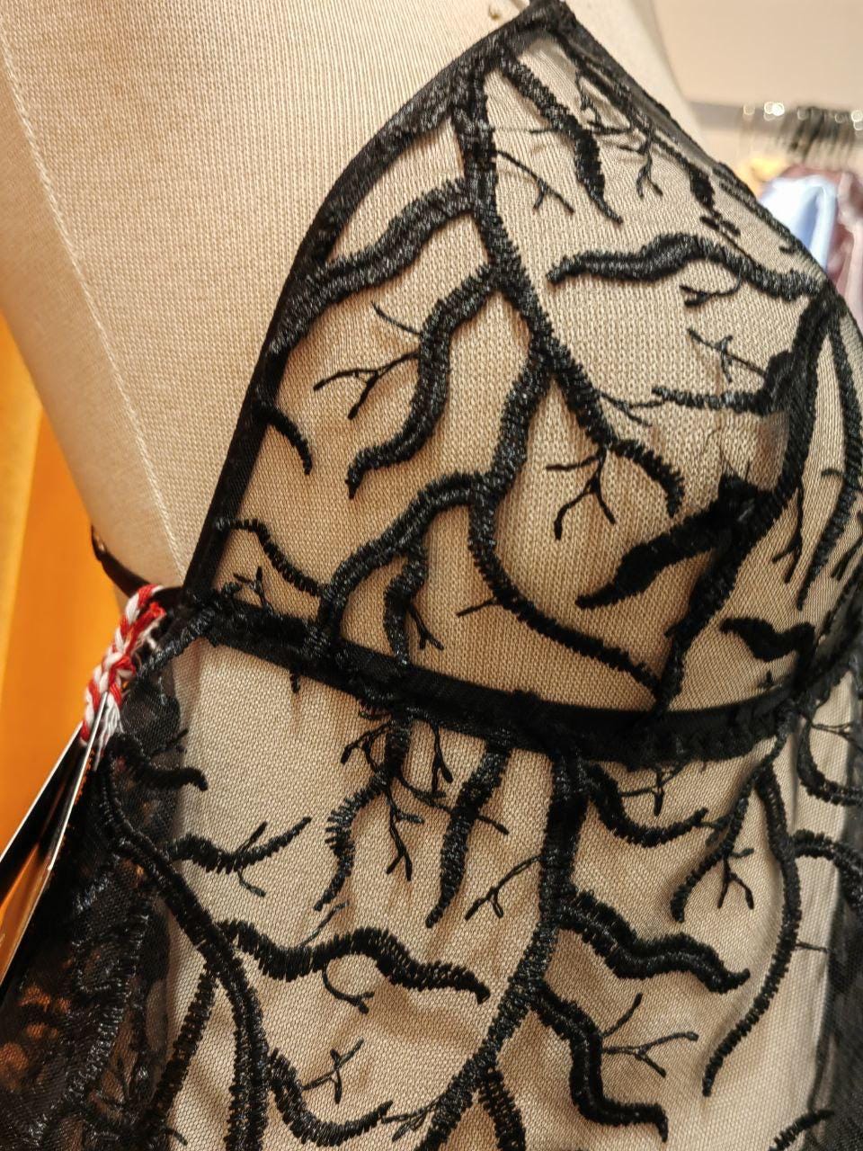 Dark Forest Sheer Babydoll – Black Embroidered Lingerie with Flowing Mesh and Adjustable Straps