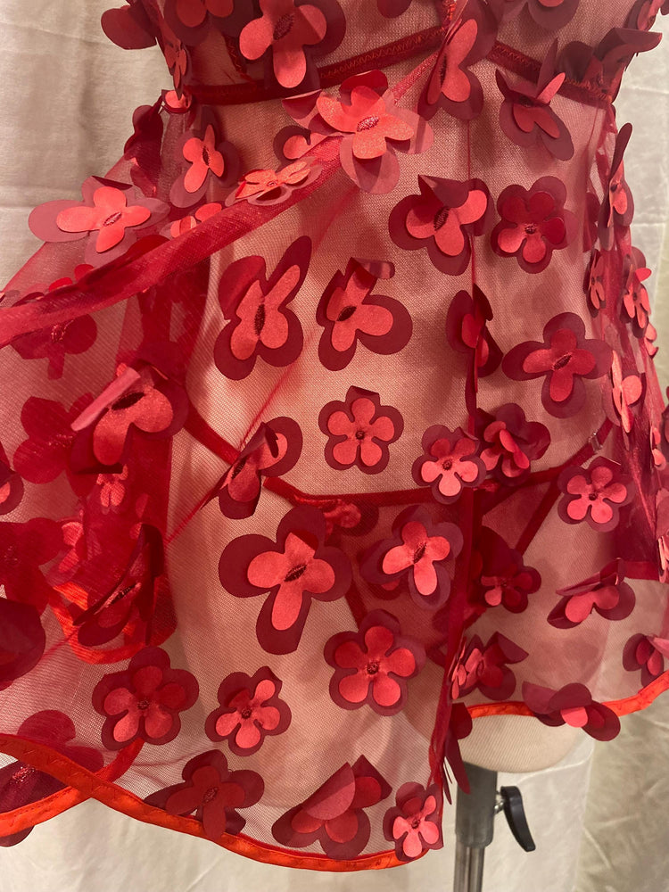 Handmade in İstanbul Red Sheer Babydoll Lingerie – Floral Applique Mesh Nightdress