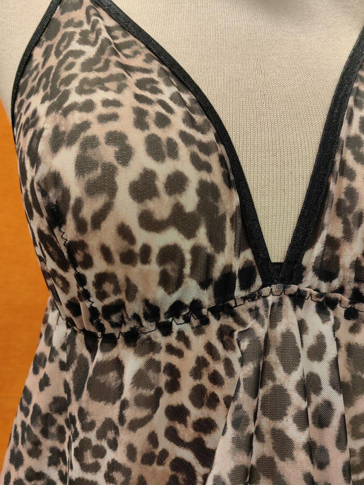 Black Handmade Leopard Babydoll Lingerie Set