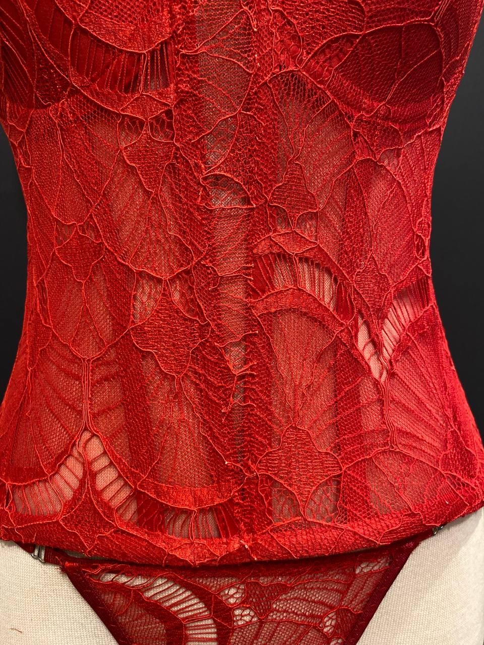 Red Lace Corset and Thong Set, Gothic Victorian Bustier,Bridal Lingerie