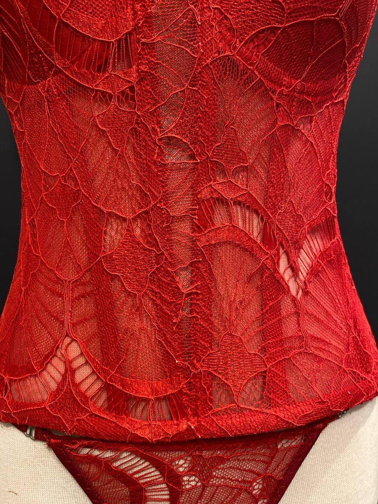 Red Lace Corset and Thong Set, Gothic Victorian Bustier,Bridal Lingerie