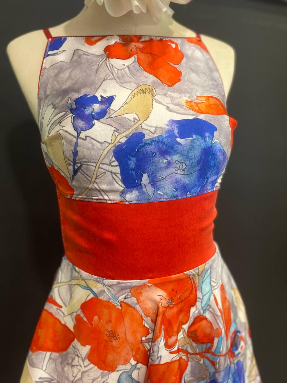 Handmade Floral Cupro Halter Dress
